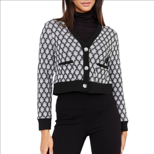 NWT Dolcezza Black & Gray Knit Garden Print Button Front Cardigan Sweater